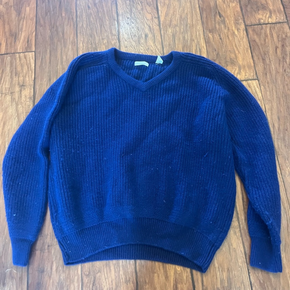 Enro Blue V-Neck Oversized Sweater 100% Wool